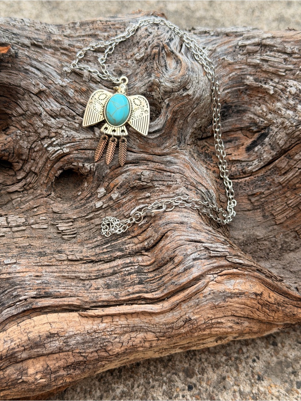Turquoise Stone Eagle Pendant Necklace - Women's Jewelry